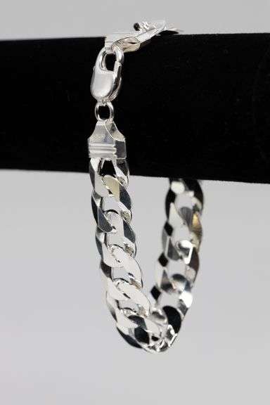 Men's 15mm Solid .925 Sterling Silver Flat Curb Chain Link Italy Bracelet 10"
