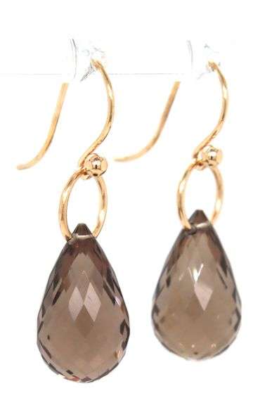 14kt Yellow gold teardrop smokey quartz dangle earrings