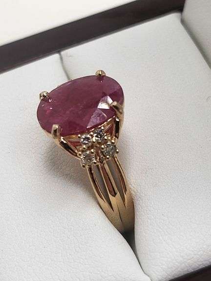 Very fine one Ruby 4.48 CW ring in silver 14k gold plated with diamond accent