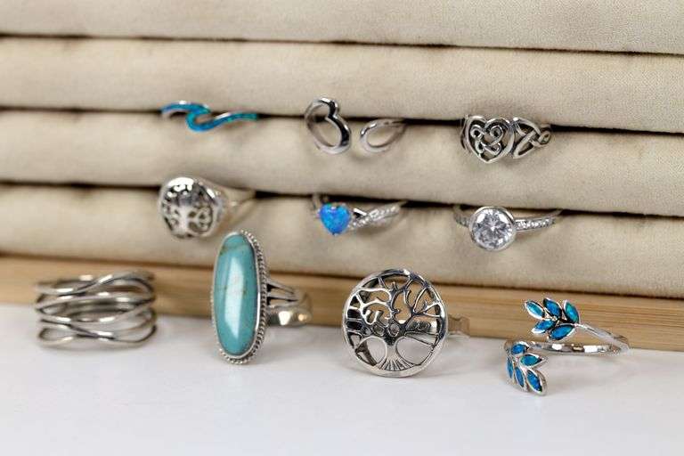 Sterling Silver .925 Curated Lot of 10 Rings Various Sizes & Styles