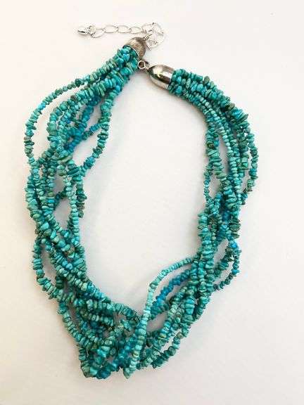 925 Sterling Silver Vintage DTR Jay King Nuggets Natural Turquoise Multi Strands Necklace