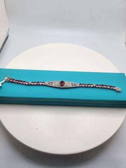 Pink Tourmaline Bracelet diamond studded Sterling Silver