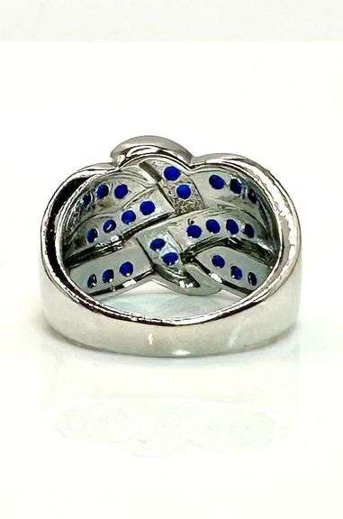 Stunning 14 Kt White Gold Plate 7 Cttw Simulated Midnight Blue Sapphire Ring.