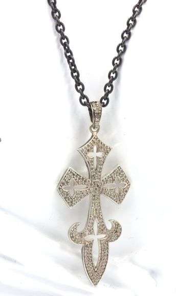 925 Sterling silver diamond accent cross pendant on chain