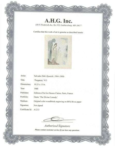 Highly Collectible Salvador Dali Original Color Engraving from The Divine Comedy