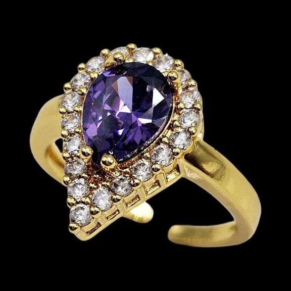 Gold Plate Simulated Amethyst and Diamond 4 Piece Set
