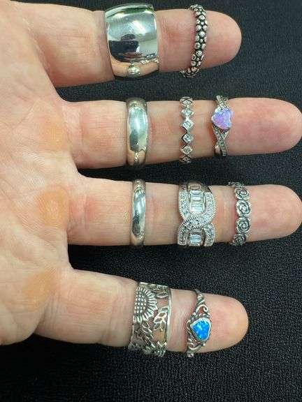 .925 Sterling Silver Curated Ring Lot of 10 Rings Various Sizes & Styles