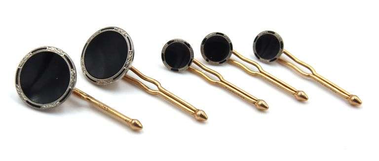 Formal 14K YG Cufflinks & Shirt Stud Wuite