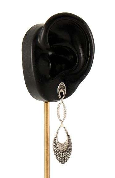1.50ctw Pave Black and White Diamond Geometric Shaped Dangle Earrings in 14K