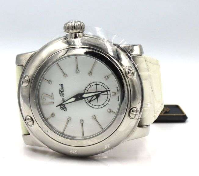 Glam Rock white dial watch with leather strap