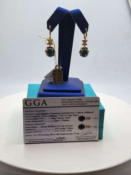 Magnificent pair earring Star Sapphire and diamond in Silver – GGA Certified