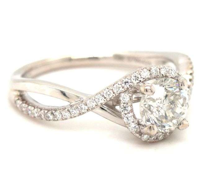 Gabriel & Co 14kt White gold round brilliant cut and halo infinity ring