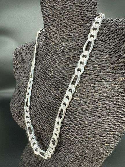 Men's 11.2mm .925 Sterling Silver Heavy Pave Figaro Chain Cuban Link Italy Necklace 24"