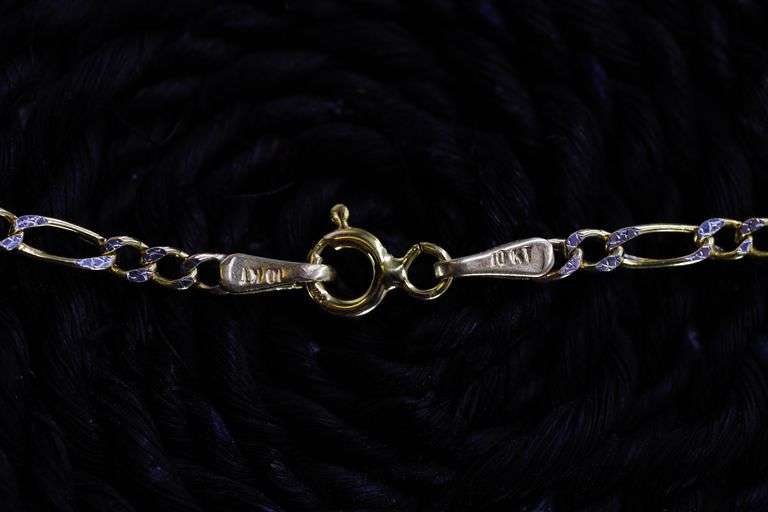 10k Yellow Gold-Hollow Pave Figaro Link Chain 2.6mm Necklace 26"