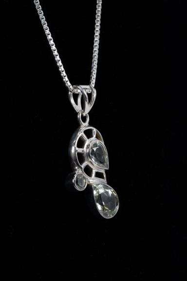 Sterling Silver Green Amethyst Gemstone Pendant (Includes 1.7mm Sterling Silver Box Chain 20" 6.4 gr