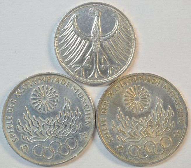 1971 Silver German 5 Mark & 2 1972 Olympic German Silver 10 Marks