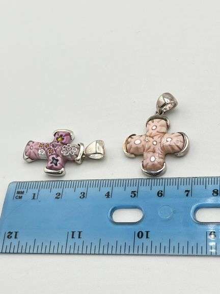 925 sterling Silver Set Of Vintage Alan K Millefiori Of Venice Murano Glass Cross Pendant
