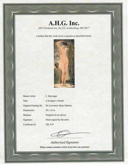 Highly Collectible After Sir Lawrence Alma-Tadema One of a kind oil on Canvas signed by the artist, 