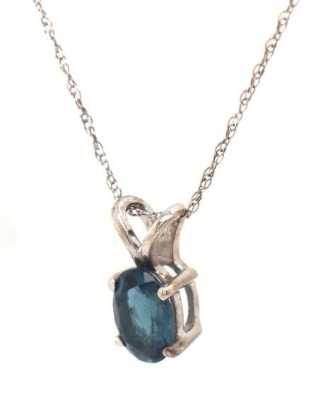 925 Sterling silver oval blue topaz pendant on chain