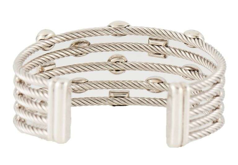 David Yurman 0.83ctw Pave Diamond Five Row Confetti Cuff Bracelet in Sterling