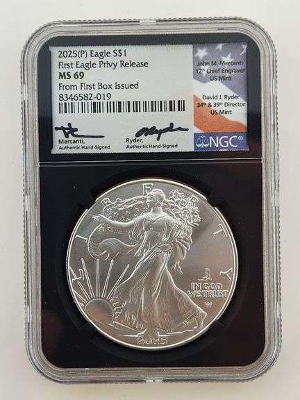 2025-(P) Eagle, First Eagle Privy, NGC MS69 Mercanti & Ryder