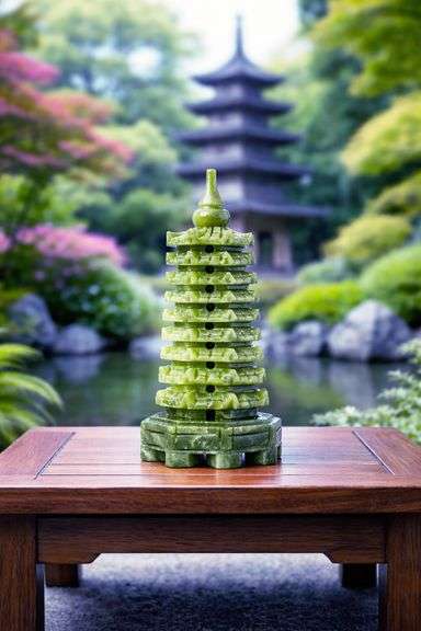 Hand-Carved Green Jade Nine-Story Pagoda