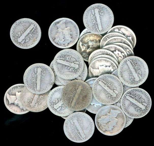 40 Assorted Mercury Silver Dimes