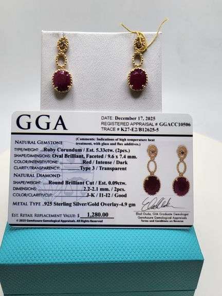 Magnificent pair earring of Ruby and diamond in Silver – GGA Certified