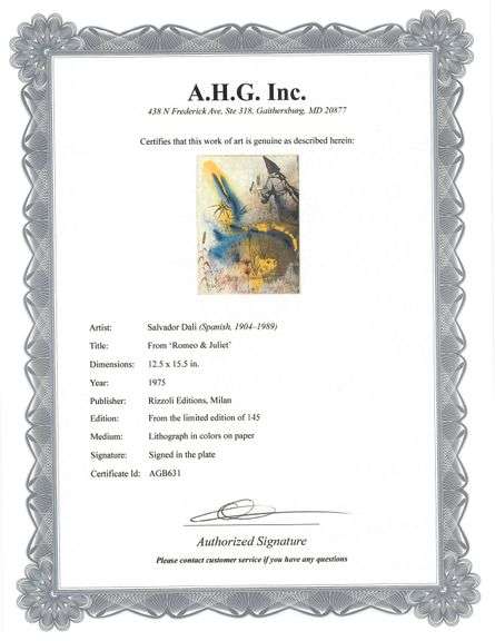 Original plate Signed Salvador Dalí Lithograph from the Romeo & Juliet Rizzoli Edition, Milan 1975