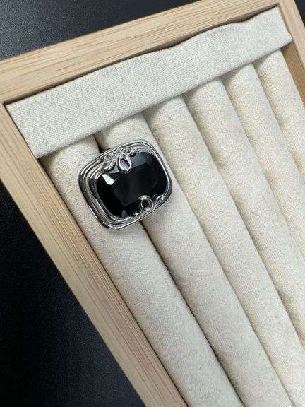 Black CZ Unique Solitaire Polished Cutout Ring Sterling Silver Band Size 8