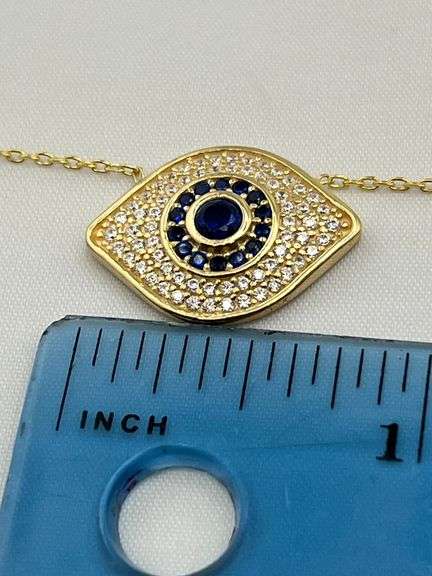925 Sterling Silver Gold Tone Eye Shaped Evil Eye Necklace