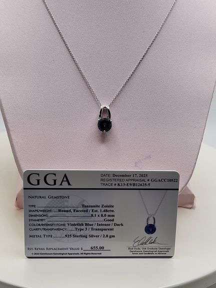 Magnificent Tanzanite Pendent in Silver – GGA Certified, size:18