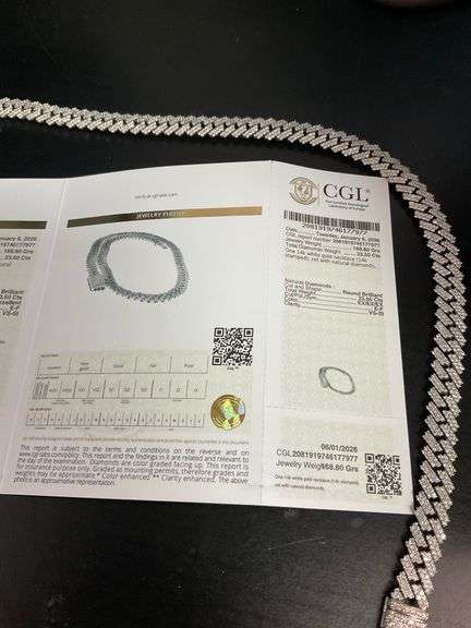 CERTIFIED 14 K WHITE GOLD DIAMOND CUBAN LINK CHAIN 168.8 GRAMS
