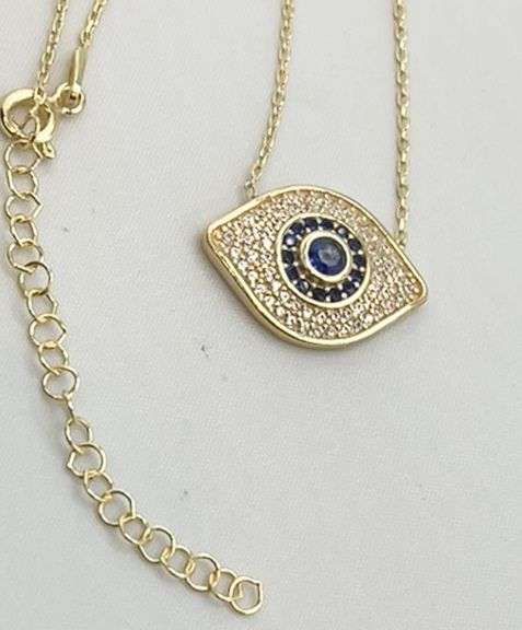 925 Sterling Silver Gold Tone Eye Shaped Evil Eye Necklace