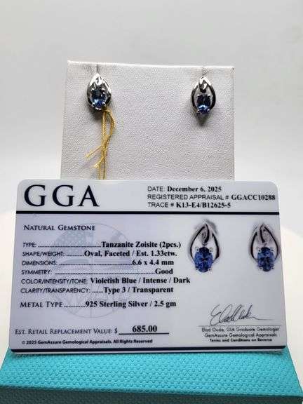 Magnificent pair earring of Tanzanite in Silver – GGA Certified