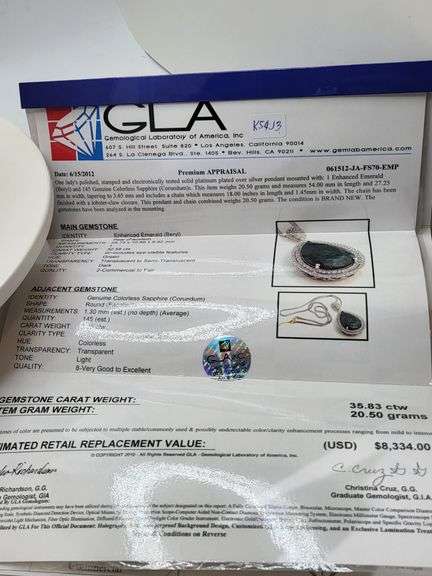 Magnificent Emerald and diamond in Silver Necklace– GLA Certified