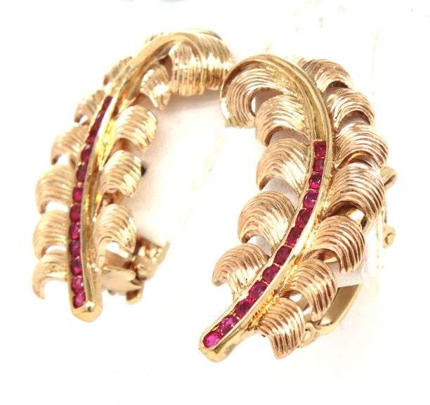 Vintage Tiffany & Co ruby feather clip on earrings