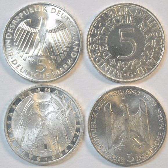 4 Different Gem BU SILVER German 5 Marks from the 1970's