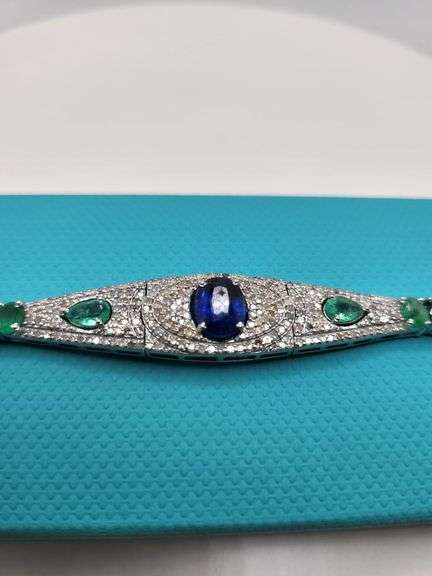 Mesmerizing Kyanite Bracelet in Sterling Silver with Diamond and Natural Emeralds