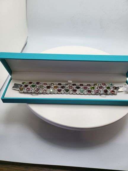 Extremely fine quality and collectible Heavy Silver Bracelet with Polychromatic Tourmalines and Diam