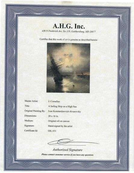 Highly Collectible After Ivan Konstantinovich Aivazovsky One of a kind oil on Canvas signed by the a