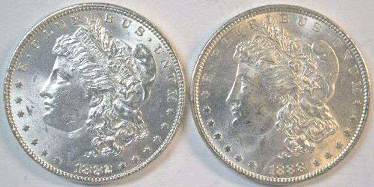 Choice BU 1882 & 1888 'P' Mint Morgan Silver Dollars
