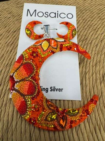 Sterling Silver 925 Custom Pentant & Earring Set Hand Set Pearls, Dichroic Glass, Austrian Crystals