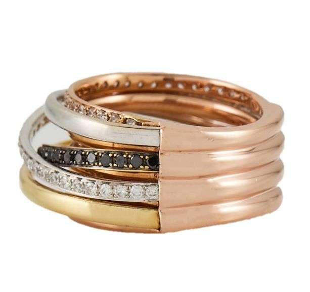 1.13ctw White and Black Diamond Multi Row Tri Color Band Ring in 18K