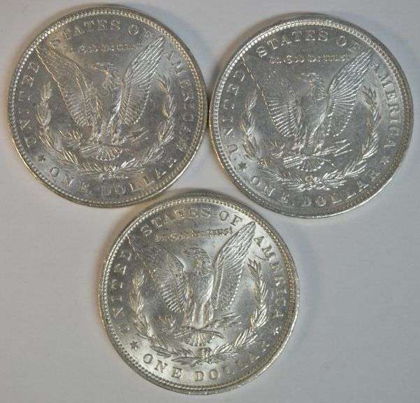 3 Well struck and Brilliant Morgan Silver Dollars 1885 to 1890