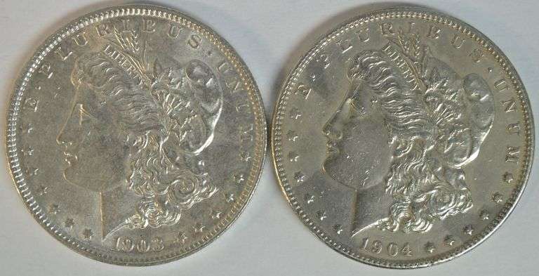 Near Mint 1903-P & 1904-P Morgan Silver Dollars. Scarce
