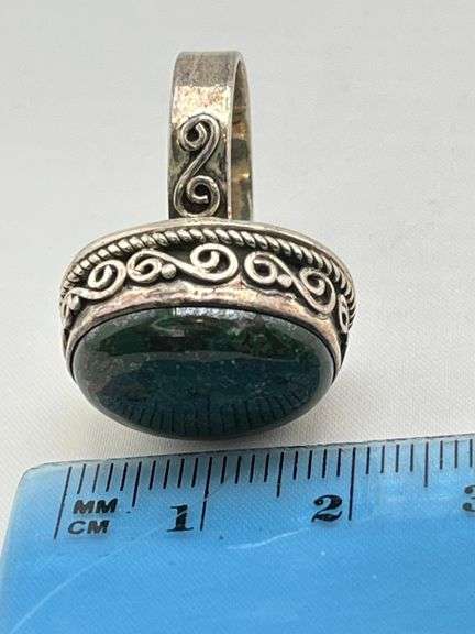 925 Sterling Silver Green Turquoise With Intricate Scrollwork Setting Details Ring