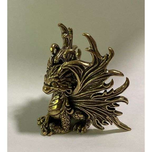 Solid Brass Sitting Dragon Collectible