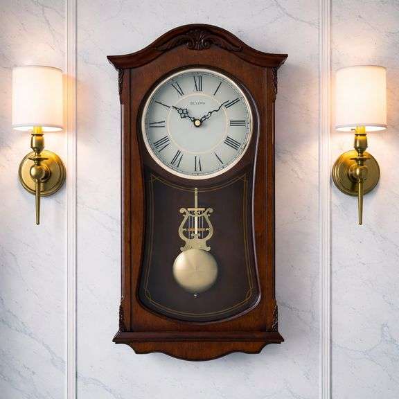 Classic Bulova Walnut Finish Chiming Clock