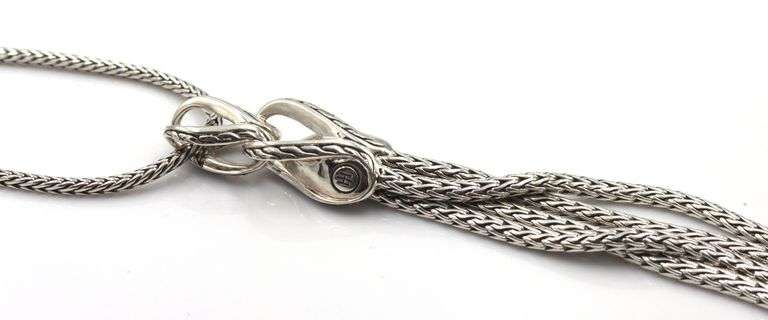 John Hardy sterling silver Asli classic chain black sapphire and black spinel tassel pendant on chai